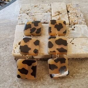 Plunder Design Leopard Print Square Dangle Earrings